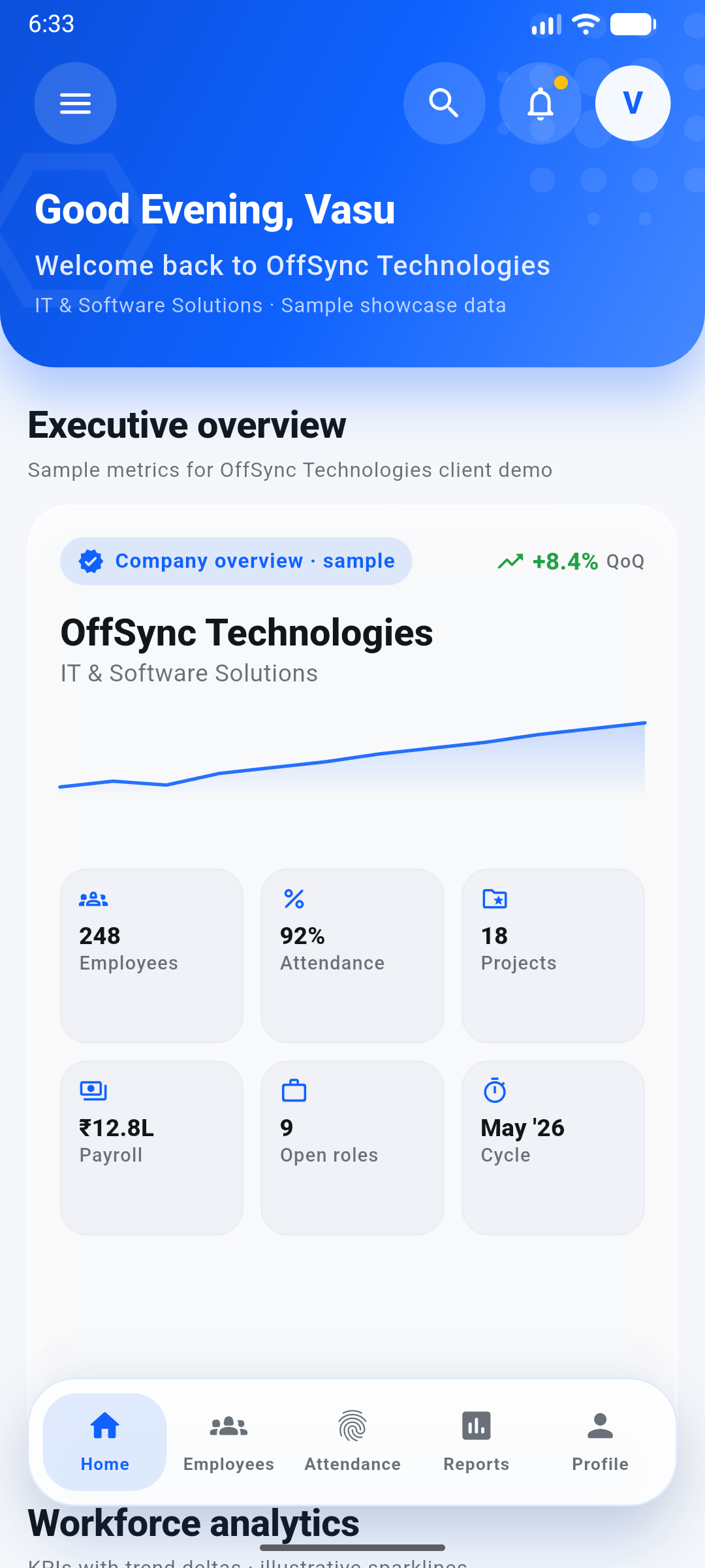 Executive mobile workforce dashboard for OffSync Technologies