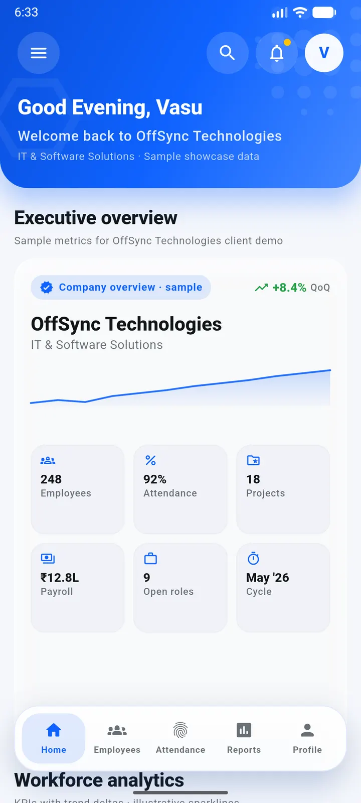 Executive mobile workforce dashboard for OffSync Technologies